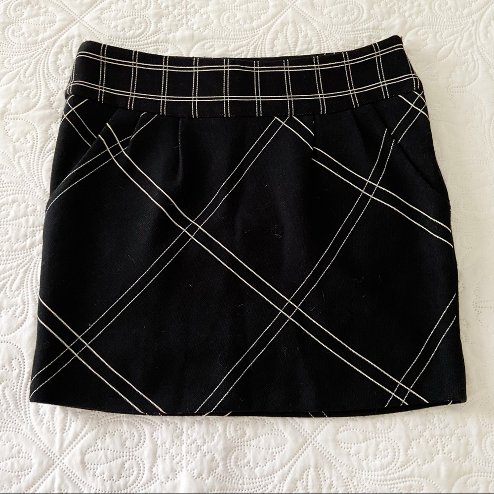 Diane Von Furstenberg Black and White Plaid Wool Vintage Skirt Size 6 Medium